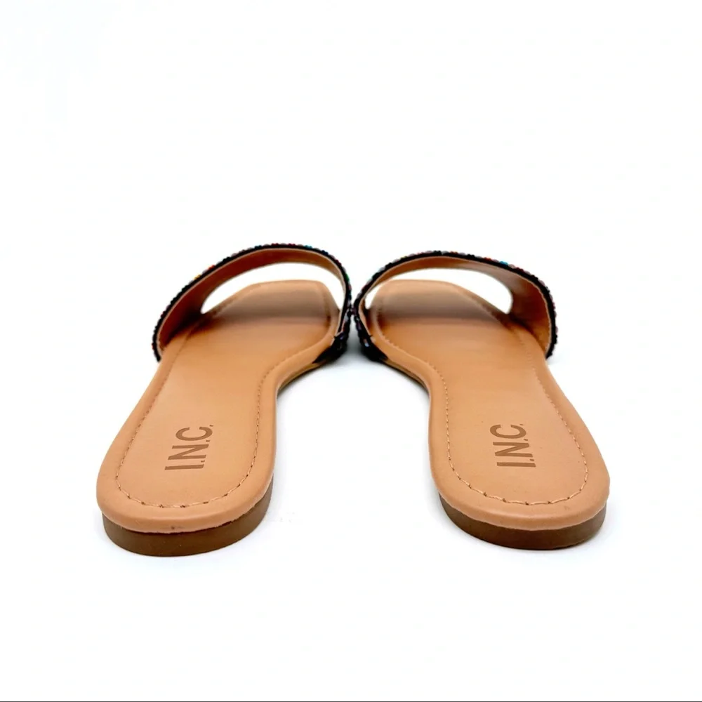 INC International Concepts Rhinestone Slide Flat Sandals Geometric Rainbow 7.5